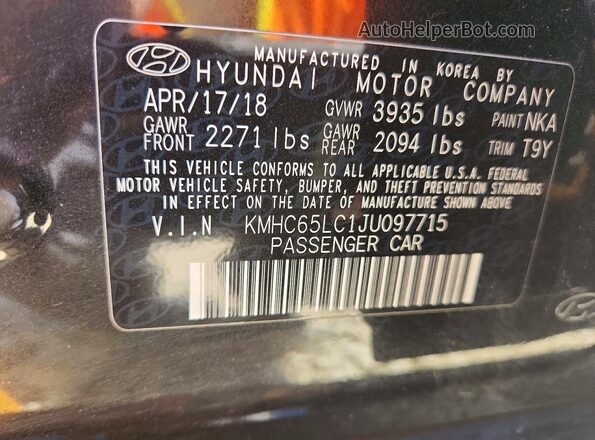 KMHC65LC1JU097715 2018 HYUNDAI IONIQ Black ძრავის განყოფილების ხედი