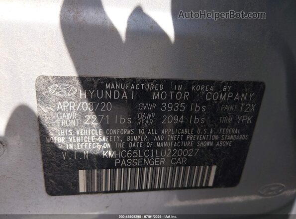 KMHC65LC1LU220027 2020 HYUNDAI IONIQ HYBRID Silver Engine compartment view