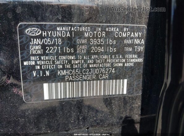 KMHC65LC2JU076274 2018 HYUNDAI IONIQ HYBRID Black Вид підкапотного простору