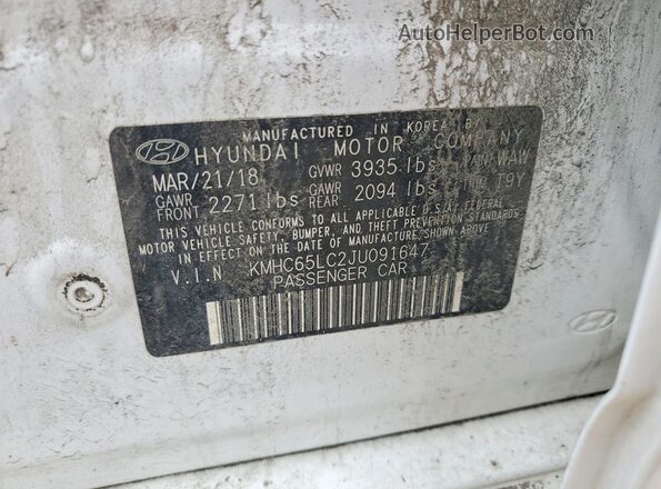 KMHC65LC2JU091647 2018 HYUNDAI IONIQ White VIN կոդի պիտակի տեսք
