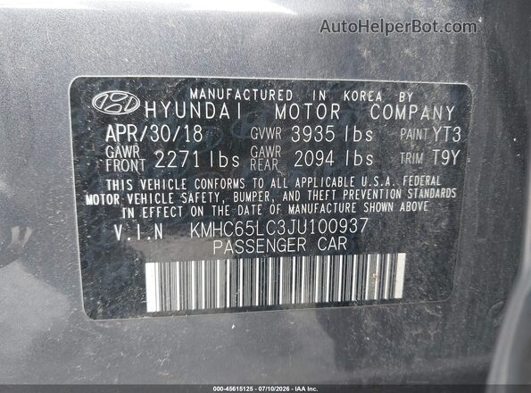 KMHC65LC3JU100937 2018 HYUNDAI IONIQ HYBRID Gray Engine compartment view