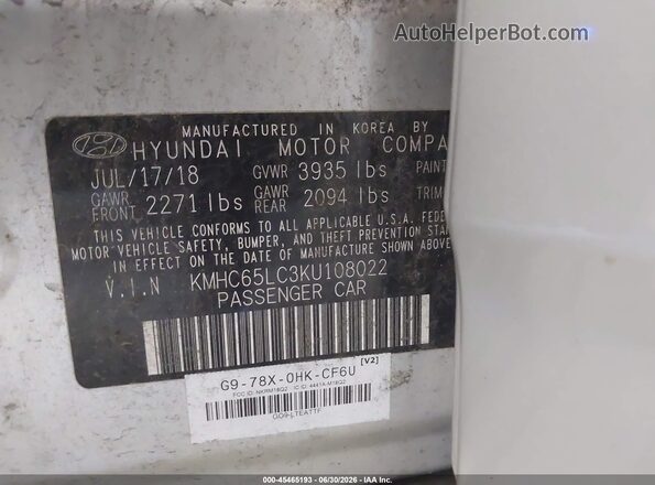 KMHC65LC3KU108022 2019 HYUNDAI IONIQ HYBRID Gray Engine compartment view