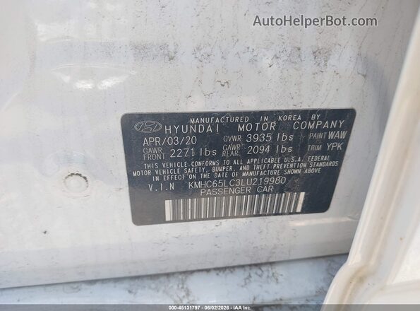 KMHC65LC3LU219980 2020 HYUNDAI IONIQ HYBRID White Engine compartment view