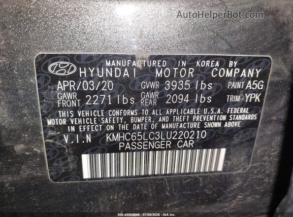 KMHC65LC3LU220210 2020 HYUNDAI IONIQ HYBRID Gray Widok komory silnika