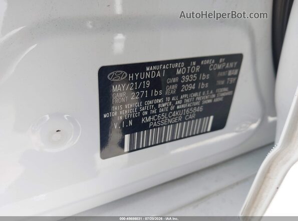 KMHC65LC4KU165846 2019 HYUNDAI IONIQ HYBRID Белый Вид подкапотного пространства