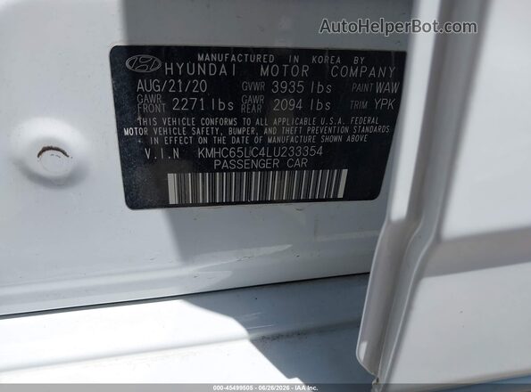 KMHC65LC4LU233354 2020 HYUNDAI IONIQ HYBRID Белый Вид подкапотного пространства