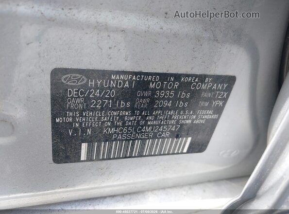 KMHC65LC4MU245747 2021 HYUNDAI IONIQ HYBRID Silver Vista del compartimento del motor
