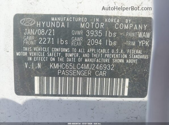KMHC65LC4MU246932 2021 HYUNDAI IONIQ HYBRID White ძრავის განყოფილების ხედი