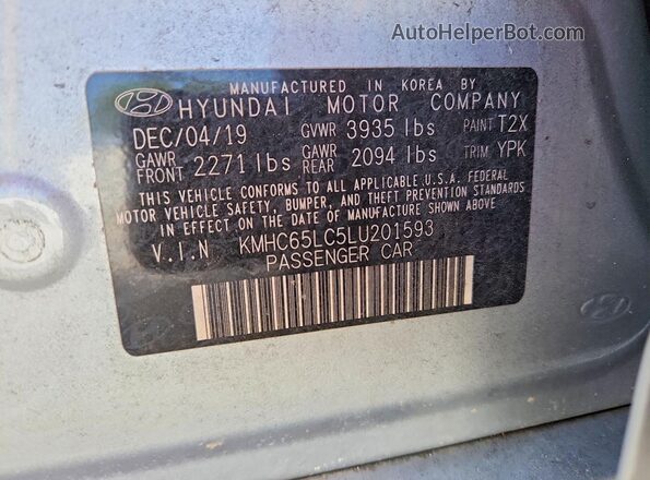 KMHC65LC5LU201593 2020 HYUNDAI IONIQ Серебряный Вид наклейки с VIN-кодом