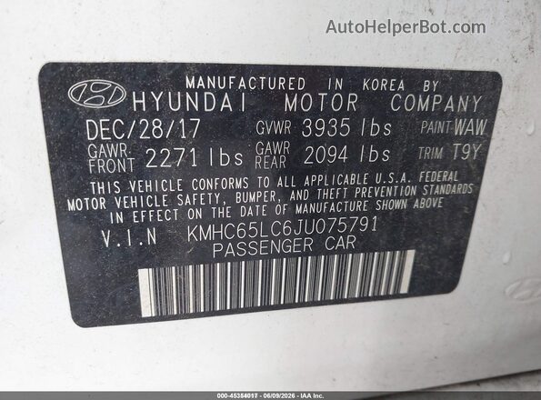 KMHC65LC6JU075791 2018 HYUNDAI IONIQ HYBRID White Vista del compartimento del motor