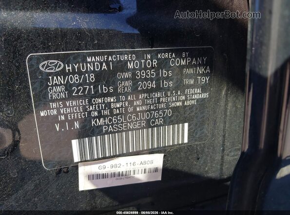 KMHC65LC6JU076570 2018 HYUNDAI IONIQ HYBRID Black ძრავის განყოფილების ხედი