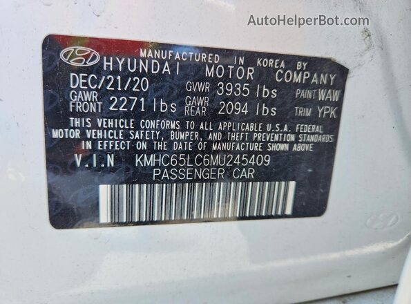 KMHC65LC6MU245409 2021 HYUNDAI IONIQ White VIN կոդի պիտակի տեսք