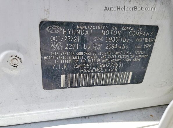 KMHC65LC6NU277651 2022 HYUNDAI IONIQ White Widok komory silnika