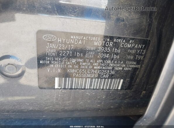 KMHC65LC7HU025136 2017 HYUNDAI IONIQ HYBRID Gray ძრავის განყოფილების ხედი