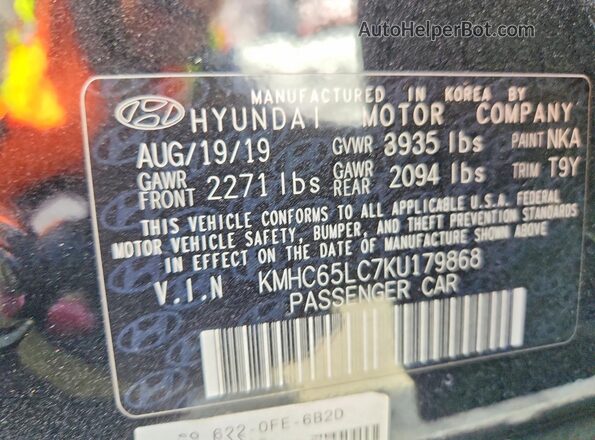 KMHC65LC7KU179868 2019 HYUNDAI IONIQ Черный Вид наклейки с VIN-кодом