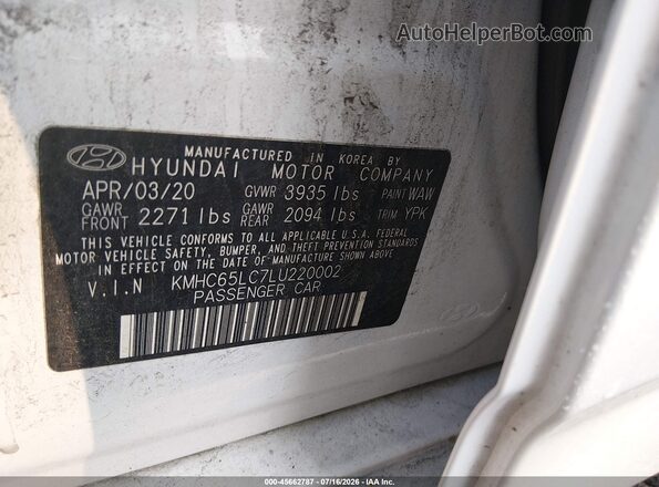 KMHC65LC7LU220002 2020 HYUNDAI IONIQ HYBRID White Widok komory silnika