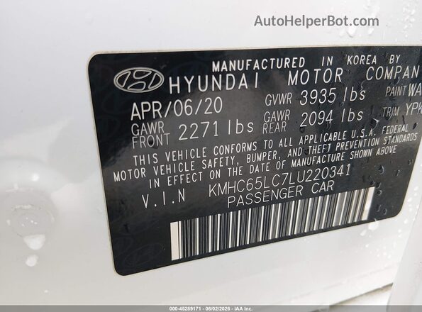 KMHC65LC7LU220341 2020 HYUNDAI IONIQ HYBRID White Engine compartment view