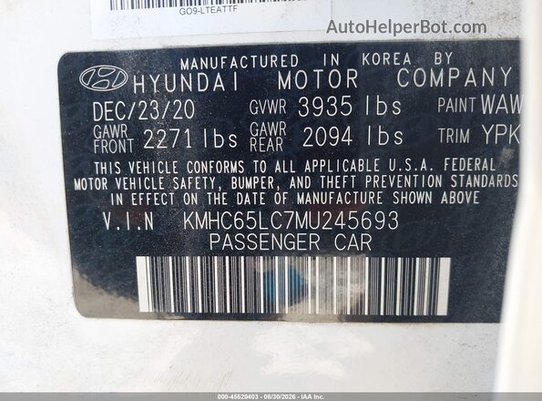 KMHC65LC7MU245693 2021 HYUNDAI IONIQ HYBRID White ძრავის განყოფილების ხედი