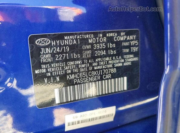 KMHC65LC8KU170788 2019 HYUNDAI IONIQ Синий Вид подкапотного пространства