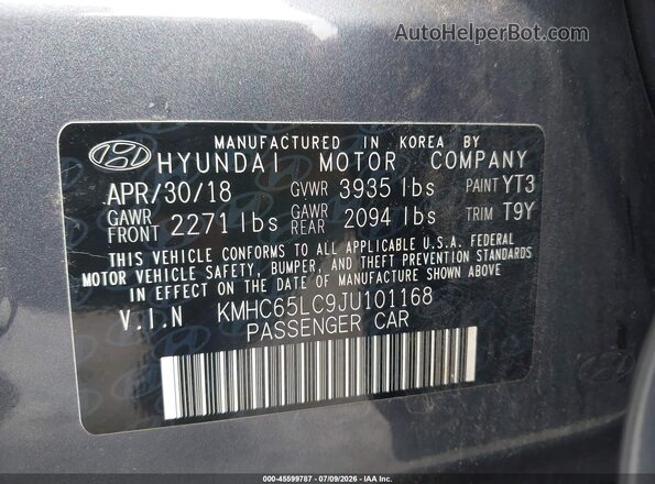 KMHC65LC9JU101168 2018 HYUNDAI IONIQ HYBRID Gray Widok komory silnika