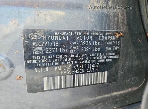 KMHC65LC9KU111457 2019 HYUNDAI IONIQ Silver Vista del compartimento del motor