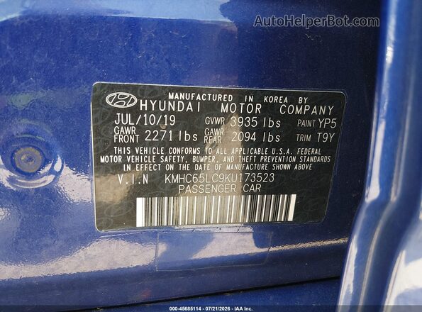 KMHC65LC9KU173523 2019 HYUNDAI IONIQ HYBRID Blue Widok komory silnika