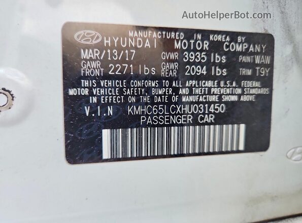 KMHC65LCXHU031450 2017 HYUNDAI IONIQ White Widok komory silnika