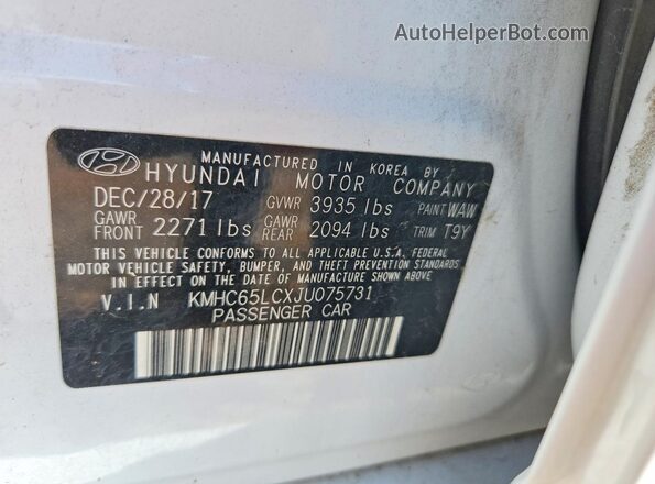 KMHC65LCXJU075731 2018 HYUNDAI IONIQ Белый Вид подкапотного пространства