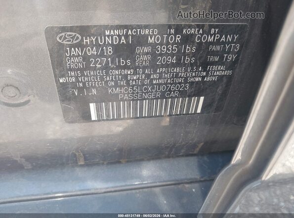 KMHC65LCXJU076023 2018 HYUNDAI IONIQ HYBRID Gray Widok komory silnika