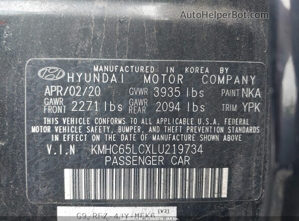 KMHC65LCXLU219734 2020 HYUNDAI IONIQ HYBRID Black Widok komory silnika
