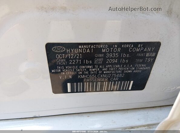 KMHC65LCXNU275482 2022 HYUNDAI IONIQ HYBRID White Vista del compartimento del motor
