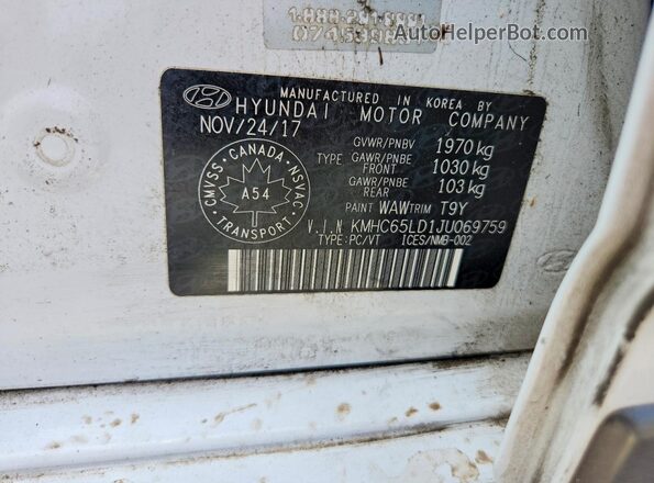 KMHC65LD1JU069759 2018 HYUNDAI IONIQ White Вид підкапотного простору