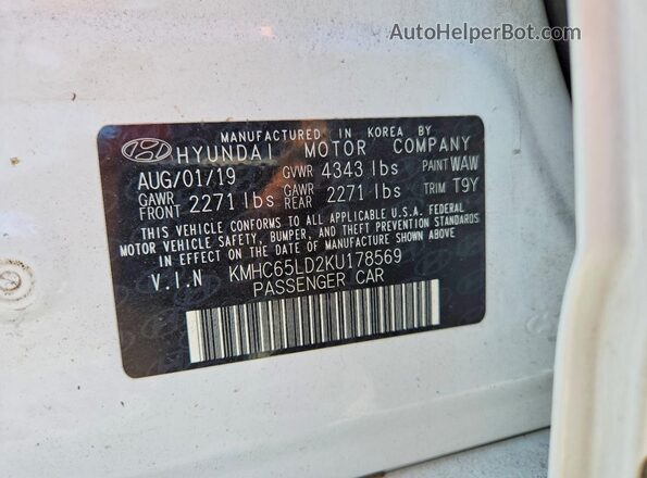 KMHC65LD2KU178569 2019 HYUNDAI IONIQ White Widok komory silnika