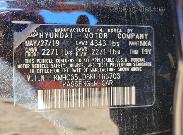 KMHC65LD8KU166703 2019 HYUNDAI IONIQ Black Вид наклейки з VIN-кодом