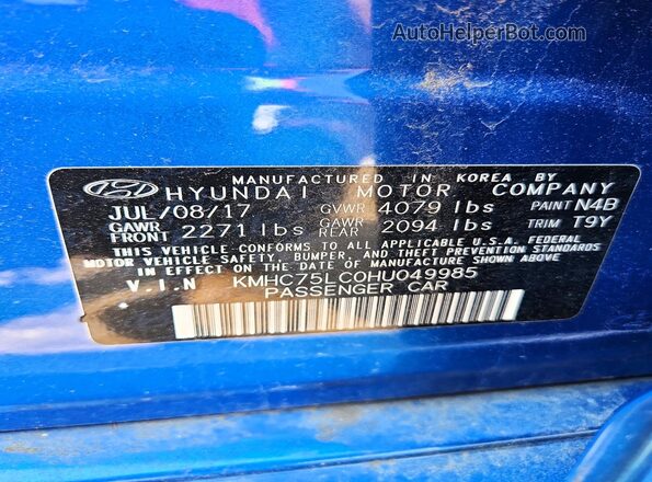 KMHC75LC0HU049985 2017 HYUNDAI IONIQ Blue Շարժիչի բաժամունքի տեսք