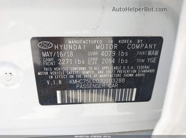 KMHC75LC0JU103288 2018 HYUNDAI IONIQ HYBRID White ძრავის განყოფილების ხედი