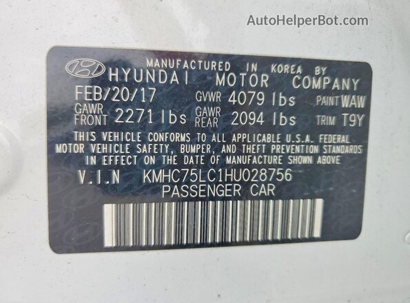 KMHC75LC1HU028756 2017 HYUNDAI IONIQ White Vista del compartimento del motor