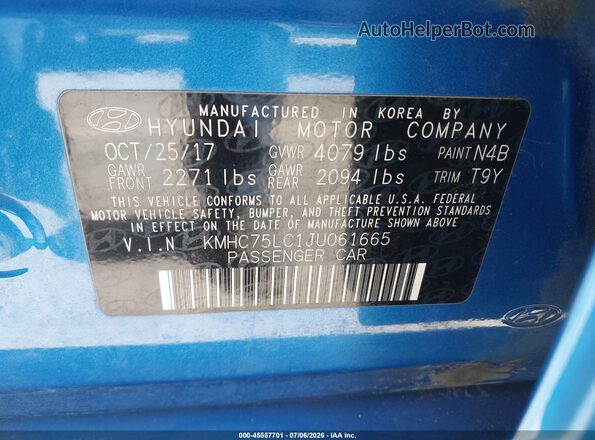 KMHC75LC1JU061665 2018 HYUNDAI IONIQ HYBRID Blue Engine compartment view
