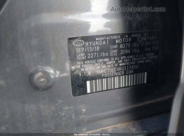 KMHC75LC4KU117454 2019 HYUNDAI IONIQ HYBRID Серый Вид подкапотного пространства