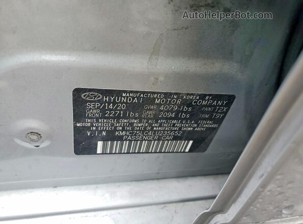 KMHC75LC4LU235652 2020 HYUNDAI IONIQ Silver Շարժիչի բաժամունքի տեսք