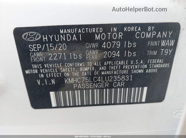 KMHC75LC4LU235831 2020 HYUNDAI IONIQ HYBRID White Vista del compartimento del motor