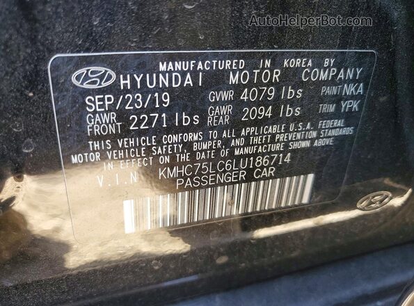 KMHC75LC6LU186714 2020 HYUNDAI IONIQ Black Widok naklejki z numerem VIN