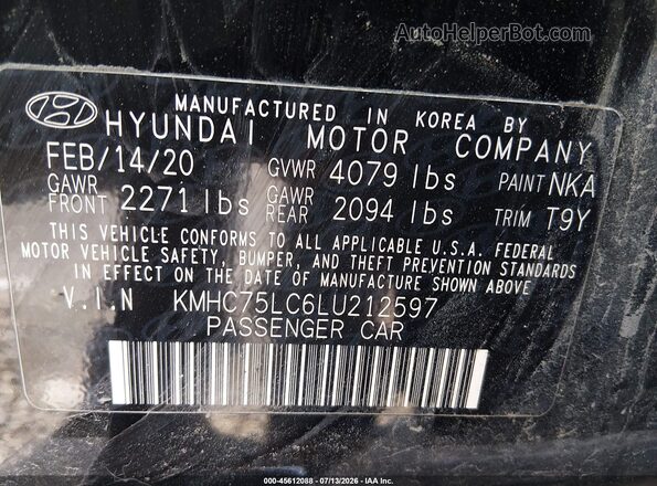 KMHC75LC6LU212597 2020 HYUNDAI IONIQ HYBRID Black Vista del compartimento del motor