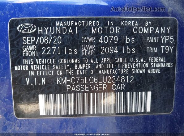 KMHC75LC6LU234812 2020 HYUNDAI IONIQ HYBRID Blue Engine compartment view