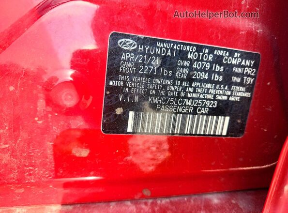 KMHC75LC7MU257923 2021 HYUNDAI IONIQ Красный Вид подкапотного пространства