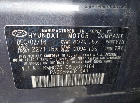 KMHC75LC8HU019164 2017 HYUNDAI IONIQ Gray Vista del compartimento del motor