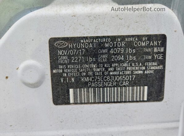 KMHC75LC8JU065017 2018 HYUNDAI IONIQ White Շարժիչի բաժամունքի տեսք