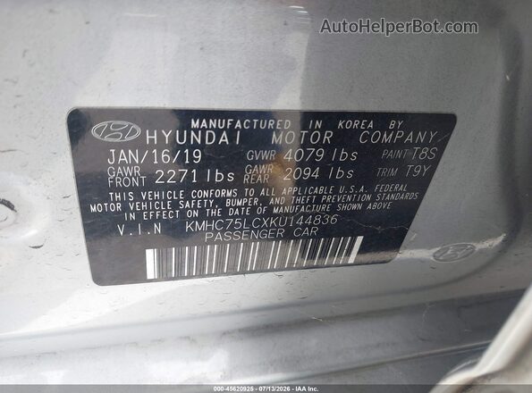 KMHC75LCXKU144836 2019 HYUNDAI IONIQ HYBRID Серебряный Вид подкапотного пространства