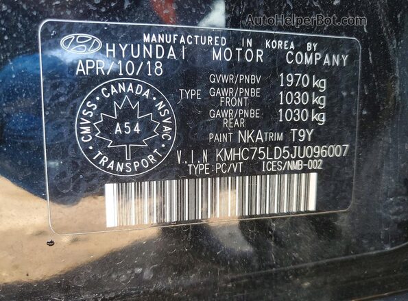 KMHC75LD5JU096007 2018 HYUNDAI IONIQ Black ძრავის განყოფილების ხედი