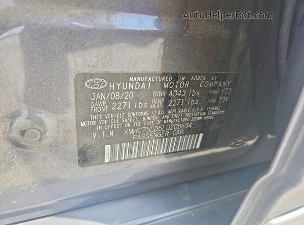 KMHC75LD5LU208694 2020 HYUNDAI IONIQ Gray Вид підкапотного простору
